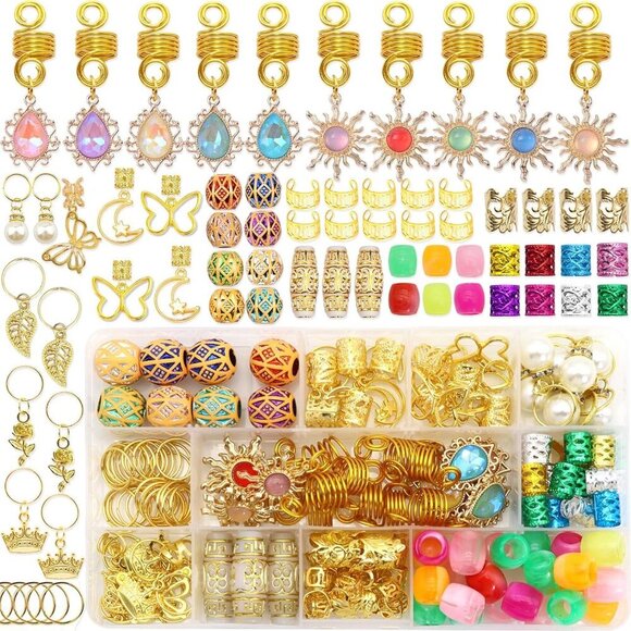 Gold Crystal Hair Jewelry for Braids 148Pcs Dreadlocks Beads & Accessories main image 5